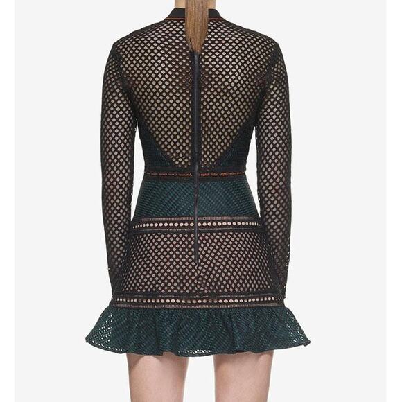 Self Portrait Black Eyelet Mesh Green & Orange Contrast High Neck Dress 6 - Picture 3 of 16